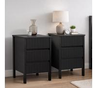 Birlea Pair Of Axis 3 Drawer Fluted Bedside Cabinet Chest Table Black
