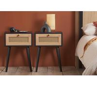 Birlea Pair of Bedside 1 Drawer Cabinet Rattan Croxley Side Table Black Birlea Black