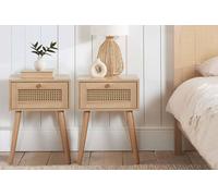 Birlea Pair of Bedside 1 Drawer Cabinet Rattan Croxley Side Table Oak in Light Oak Birlea Light Oak