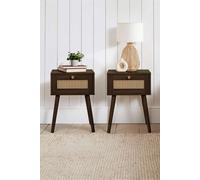 Birlea Pair of Bedside 1 Drawer Cabinet Rattan Croxley Side Table Walnut in Brown Birlea Brown