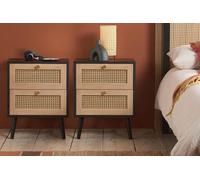 Birlea Pair of Bedside 2 Drawer Cabinet Rattan Croxley Side Table Black Birlea Black