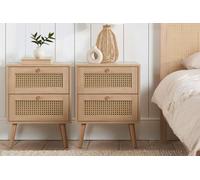 Birlea Pair of Bedside 2 Drawer Cabinet Rattan Croxley Side Table Oak in Light Oak Birlea Light Oak