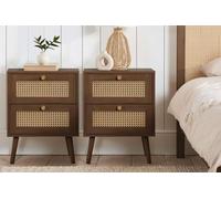 Birlea Pair of Bedside 2 Drawer Cabinet Rattan Croxley Side Table Walnut in Brown Birlea Brown
