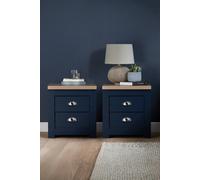 Birlea Pair of Bedside Cabinet Highgate 2 Drawer Chest Farmhouse Style Navy in Blue Birlea Blue