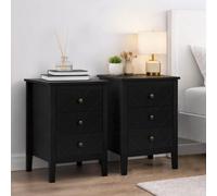 Birlea Pair Of Emerson 3 Drawer Bedside Cabinet Chest Table Black