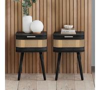 Birlea Pair Of Rattan Bedside Cabinet 1 Drawer Black Sark Side Table