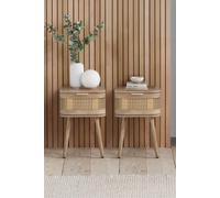Birlea Pair Of Rattan Bedside Cabinet 1 Drawer Oak Sark Side Table