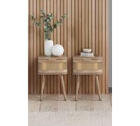 Birlea Pair Of Rattan Bedside Cabinet 1 Drawer Oak Sark Side Table