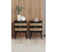 Birlea Pair Of Rattan Bedside Cabinet 2 Drawer Black Sark Side Table