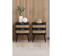 Birlea Pair of Rattan Bedside Cabinet 2 Drawer Black Sark Side Table Birlea Black