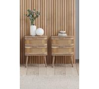 Birlea Pair Of Rattan Bedside Cabinet 2 Drawer Oak Sark Side Table