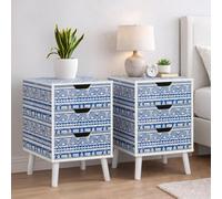 Birlea Pair Of Santorini 3 Drawer Bedside Cabinet Chest Table Shabby Chic Blue