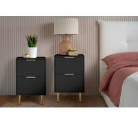 Birlea Pair of Zaza Black Bedside Cabinet 2 Drawer Fluted Chest Birlea Black
