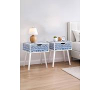 Birlea Pair Of Santorini 1 Drawer Bedside Cabinet Chest Table Shabby Chic Blue