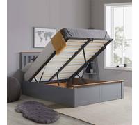 Stone Grey Wood Double Ottoman Bed and Mattress Bundle Phoenix Nebula 135cm 4ft 6 Birlea Grey Double