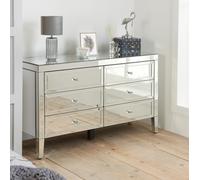 Birlea Valencia Mirrored Glass 6 Drawer Wide Chest with Mock Crystal Handles