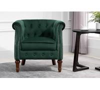 Birlea Velvet Armchair Freya Easy Accent Fabric Chesterfield Design In Green Green One Size