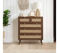 Birlea Walnut Chest of 5 Drawers Rattan Croxley Mid Century Modern Birlea Walnut