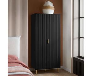 Birlea Zaza Black 2 Door Wardrobe Fluted Design Gold Handle Birlea Black
