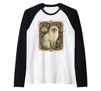 Birman or Persian Cat in Vintage Floral Style Raglan Baseball Tee