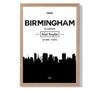 Birmingham Black and White City Skyline Framed Print SIZE: A3 with Oak Frame ARTZE Black A2