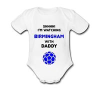 BIRMINGHAM Shhh! I'm watching with Daddy Mummy Grandad Unique Football Babygrow Cute Personalised Funny Baby Vest Grow Boys Girls Unisex Gift Babygrow Bodysuit CITY