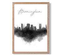 Birmingham Watercolour Skyline City Framed Print SIZE: A4 with Oak Frame ARTZE Black A2
