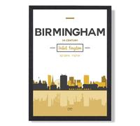 Birmingham Yellow and Black City Skyline Framed Print SIZE: A2 with Black Frame ARTZE Yellow A4