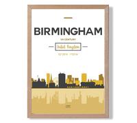 Birmingham Yellow and Black City Skyline Framed Print SIZE: A2 with Oak Frame ARTZE Yellow A2