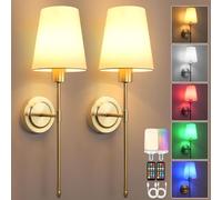 Birnetek® 2 Pack Battery Operated Wall Lights with Remote, Rechargeable Wall Lamp with 4 Color Temperatures, Dimmable Wireless Wall Sconces, USB Wall Light, Perfect for Bedroom, Living Room, Hallway