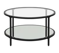 Beliani Glass Top Coffee Table With Mirrored Shelf Black Birney, Black