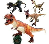 BIROHOSR 4PCS Realistic Dinosaur Figures Playset, Large T-Rex with Movable Mouth, Dilophosaurus, Indoraptor, Oviraptor Dinosaur Toys, Solid Plastic Action Figures for Kids 3+ Educational Gift