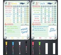 BIROYAL 2 Pcs Acrylic Chores Chart for Kids, Dreamy Chores Board for Family, Dry Erase Chore Charts with 6 Markers & 12 Anti-Scratch Pad, Reward Chart for Children, Magnetic Behavior Board (Blue)