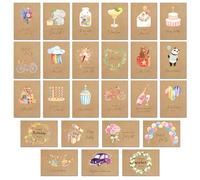 BIROYAL 27er Birthday Card Set with Envelope - Kraft Paper Greeting Cards Birthday - Happy Birthday Card as Postcard Set - Happy Birthday Card - Ideal as a Greeting Card for Men and Women