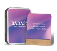 BIROYAL Badass Positive Affirmation Cards for Women, 55 Daily Positive Affirmation Cards with Display Stand & Metal Box, Inspirational Motivational, Mindfulness & Self Care, Spiritual Gifts for Women