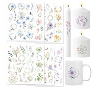 BIROYAL Large Pack of 8 Candle Tattoos (150+ Patterns, 24 x 17 cm), Water Transfer Printing, Water Slide Film Candles, Candle Film, Candle Sticker, Candles, Decorating Flowers for Glass, Wood