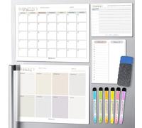 BIROYAL Magnetic Dry Erase Monthly Calendar for Refrigerator-4 Pack Dry Erase Whiteboard for Fridge-Monthly Weekly Planner Whiteboard Calendar, To Do List and Habit Tracker Whiteboards Incl. 6 Markers
