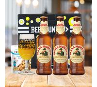 Birra Moretti Premium Italian Lager Bottle Gift Set with Glass (3 Pack) - 330ml
