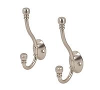 Birsppy 2 x Metal Double Satin Hat and Coat Hooks Door Robe Dress Antique Ball End