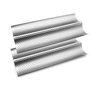 Birsppy FireKylin Baguette Pans for Baking, 2 Pack French Bread Pan 15" x 6.4" Nonstick Perforated 2 Loaves Loaf Bake Mold Toast for Oven (Silver)