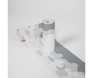 Birsppy Wallpaper Borders Self-Adhesive Lovely Kids Dreamy Sky A.S. Création Wallpaper Borders for Kids 5.00 m x 0.155 m Grey Blue White Made in Germany 403744 403744