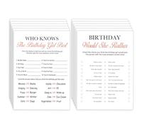 BirtDerr Birthday Party Games- Who Knows The Birthday Girl Best-Set of 2 Birthday Games for 20 guests,Girly Birthday Cards Set for Child Teen Adults-20 Game Cards,Sweet Party Supplies for Girls