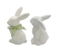 Birtern 2 Pieces Easter Bunny Porcelain White Bunny Figurine Ceramic Rabbit Statue Holiday Rabbit Decoration Easter Sculpture Desk Ornament For Home Decorations