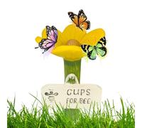 Birtern 2 Pieces Flower Shaped Bee Watering Station, 11x6.5cm Resin Flower Shaped Bee Cup, Colorful Flowers Pollinator Drinking Feeder With Stake Base, Outdoor Waterer For Yard, Lawn, Patio Decor