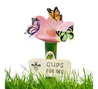 Birtern 2 Pieces Flower Shaped Bee Watering Station, 11x6.5cm Resin Flower Shaped Bee Cup, Colorful Flowers Pollinator Drinking Feeder With Stake Base, Outdoor Waterer For Yard, Lawn, Patio Decor