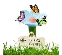 Birtern 2 Pieces Flower Shaped Bee Watering Station, 11x6.5cm Resin Flower Shaped Bee Cup, Colorful Flowers Pollinator Drinking Feeder With Stake Base, Outdoor Waterer For Yard, Lawn, Patio Decor
