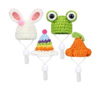 Birtern Hamster Hat, Guinea Pig Hat, Hamster Clothes, Small Cute Hat, 4 Pieces, Frog Bunny Rainbow Carrot Hat for Hamsters, Reptiles, Lizards, Birds,