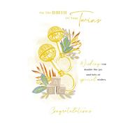 Birth Baby Twins Card Rattle Blocks Foil Finish New Baby Lovely Verse