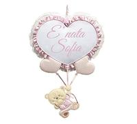 Birth bow PARACADUTE WITH BEAR, PERSONALIZED -INDICATES THE NAME IN THE APPOSITE TIME DELIVERY SPACE (Pink)