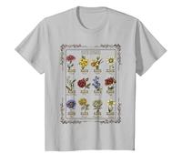 Birth Flower by Month Vintage Style Design T-Shirt, Youth, Silver Grey, 2T